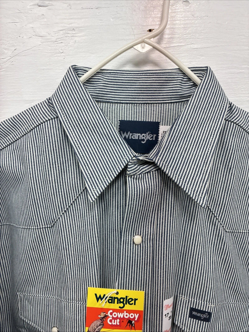 New men’s Wrangler White Black Stripe long Sleeve Pearl Snap 17.5 Large M-69