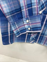 New Women’s Cumberland Blue Purple Plaid Long Sleeve Pearl Snap XL GG-81