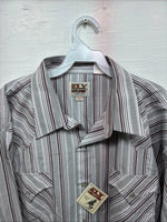 New Men’s ELY Cattleman Gray Stripe Long Sleeve Pearl Snap 18.5 X 35 2XL F-75