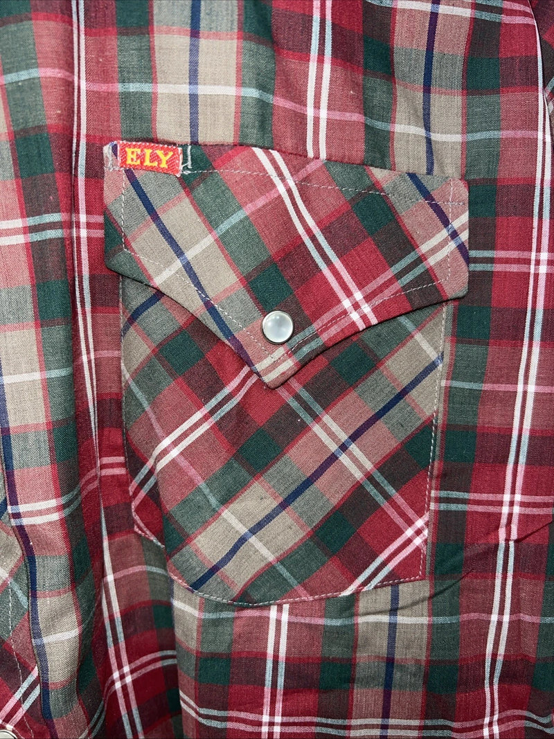 New Men’s Red Plaid ELY Plains Long Sleeve Pearl Snap Shirt. 16.5x34 L S-11