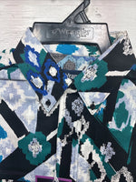 New Men’s Wrangler Black Blue Designed Long Sleeve Button Up 15.5 Medium V-87