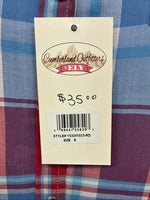 New Women’s Cumberland Red Blue Plaid Short Sleeve Button Up Small DD-106