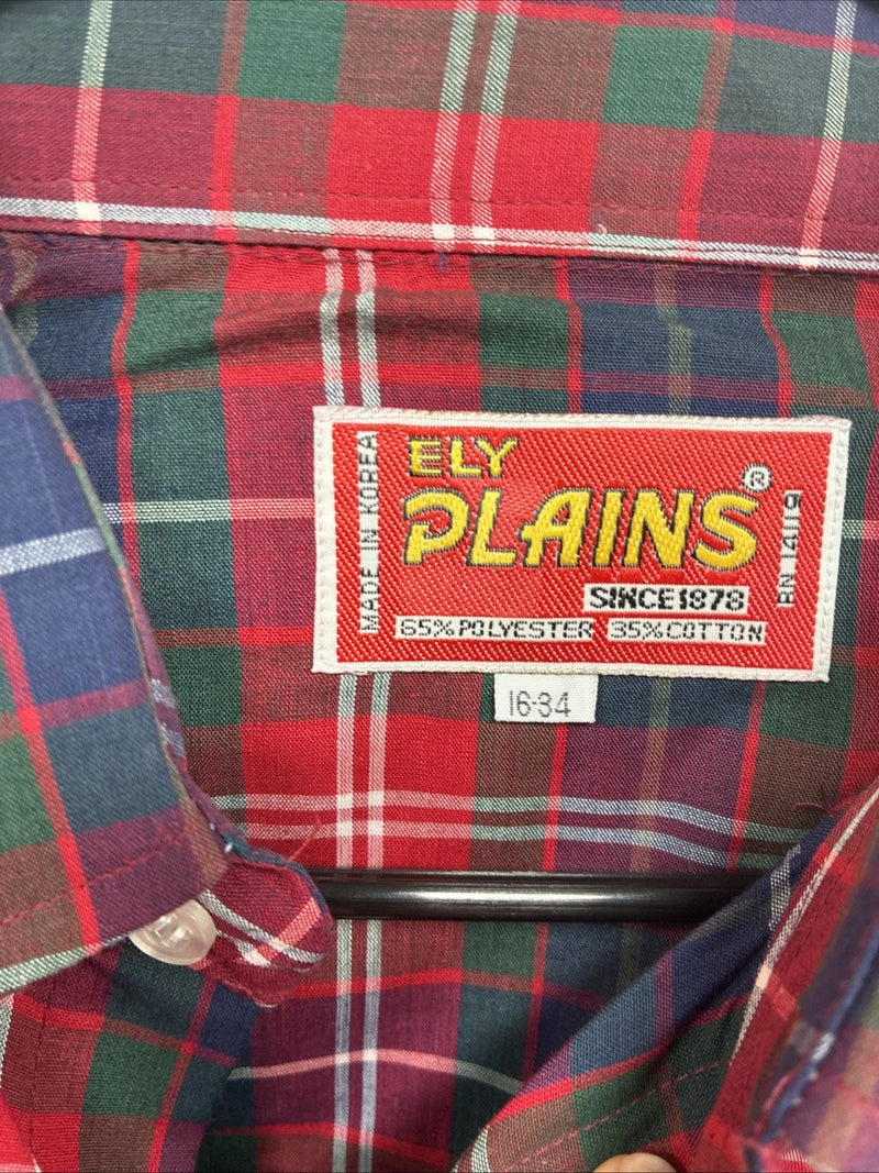 New Men’s ELY Plains Red Plaid Long Sleeve Pearl Snap 16  X 34 Large M-34