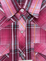 New Women’s Cumberland Pink plaid Short Sleeve Pearl Snap XL GG-26