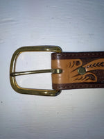 New Red Genuine Leather Longhorn Tooled 34” Belt #82828 JJ-34