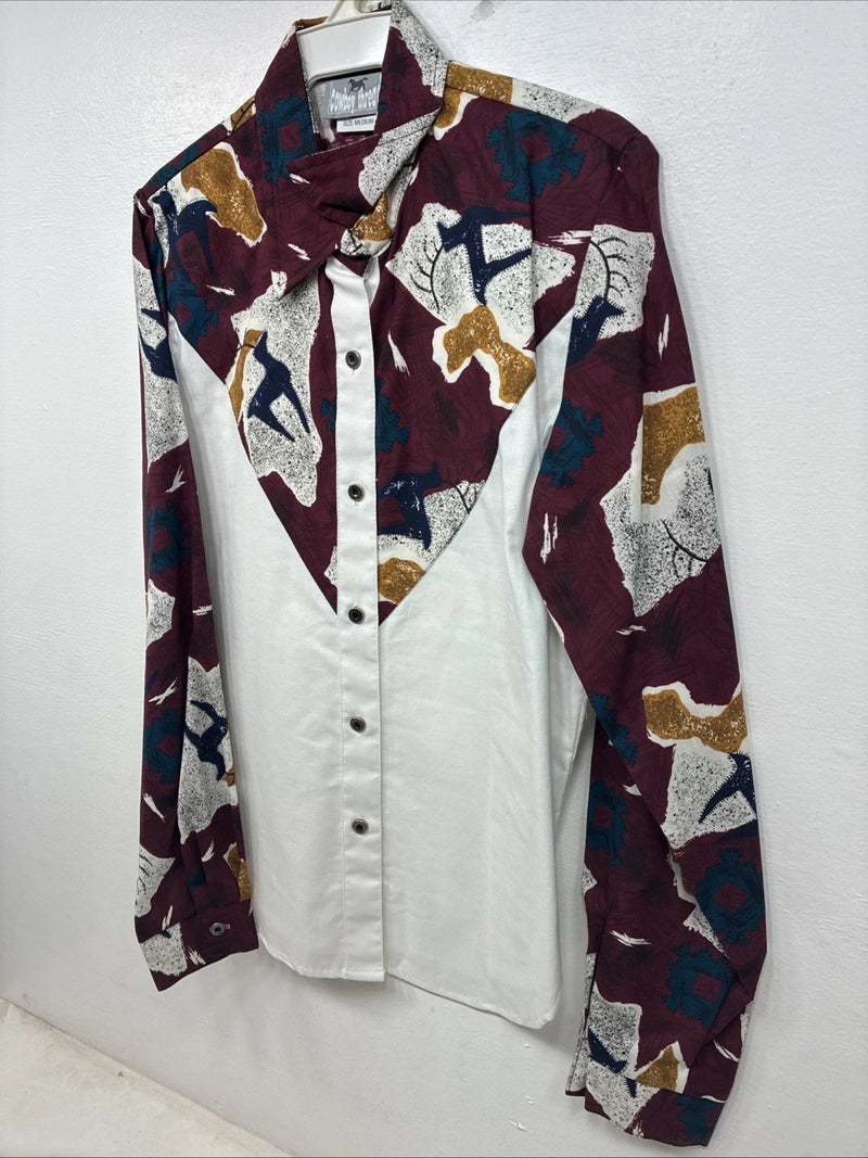 New Women’s Cowboy Threads White Designed Long Sleeve Button Up Medium YY-98