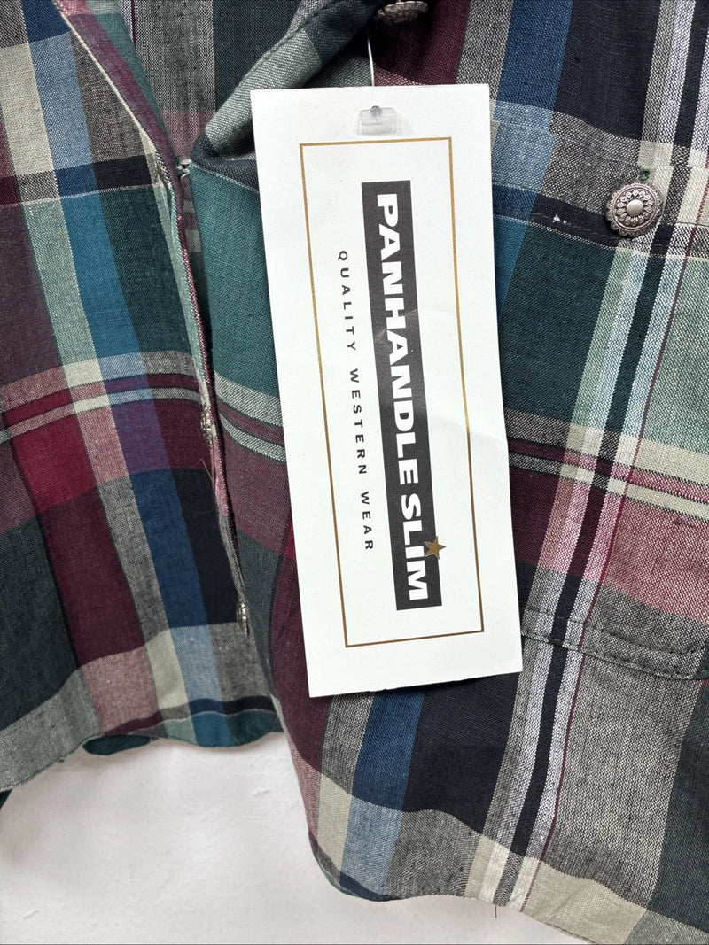 New Women’s Panhandle Slim Plaid Long Sleeve Button Up Crop Top XL MM-115
