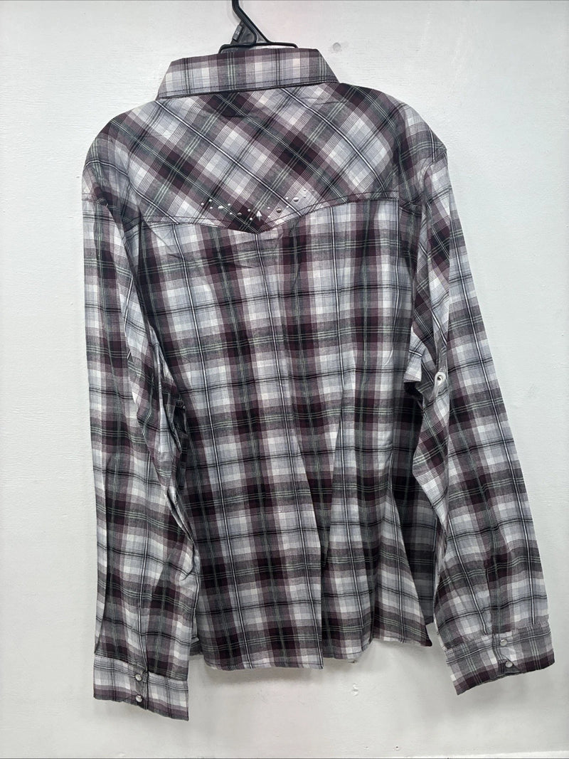 New Women’s Cumberland Purple Plaid Long Sleeve Pearl Snap Size 3X GG-11