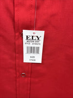 New Men’s ELY Cattleman Red Simple Long Sleeve Pearl Snap 17 X 35 XL M-78