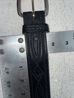 New Black Genuine Leather Tooled Belt 34” #JC608 Z-4