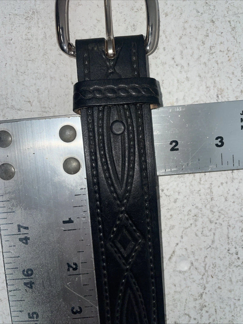 New Black Genuine Leather Tooled Belt 34” #JC608 Z-4