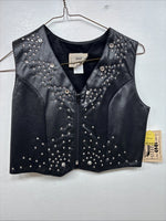 New Women’s 1848 RanchWear Black Rhinestone Sleeveless Vest Zip Up Medium YY-39