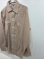 New Men’s Circle S Brown White Checkered Long Sleeve Pearl Snap XL R-14