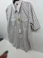 New Men’s ELY Cattleman Stripe Short Sleeve Pearls Snap 18.5 2XL F-63