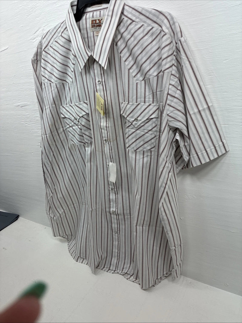 New Men’s ELY Cattleman Stripe Short Sleeve Pearls Snap 18.5 2XL F-63