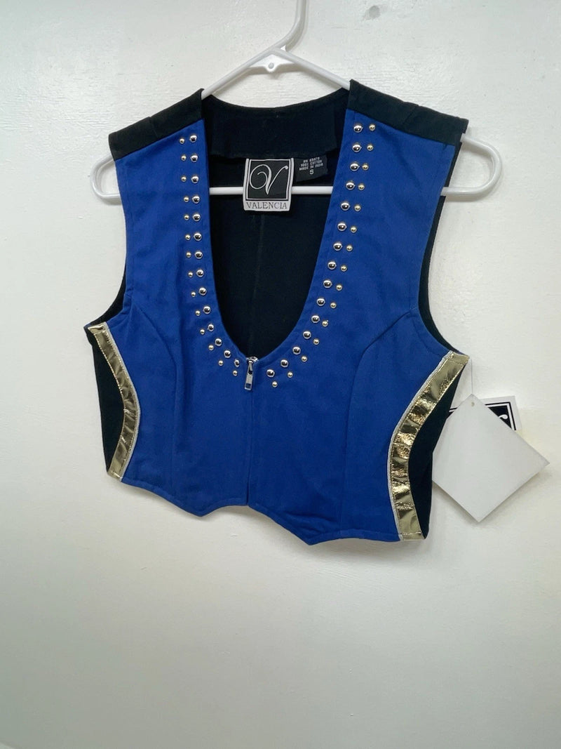 New Women’s Blue With Bling Valencia Cut Off Zip Up Vest S #69479 3B-61