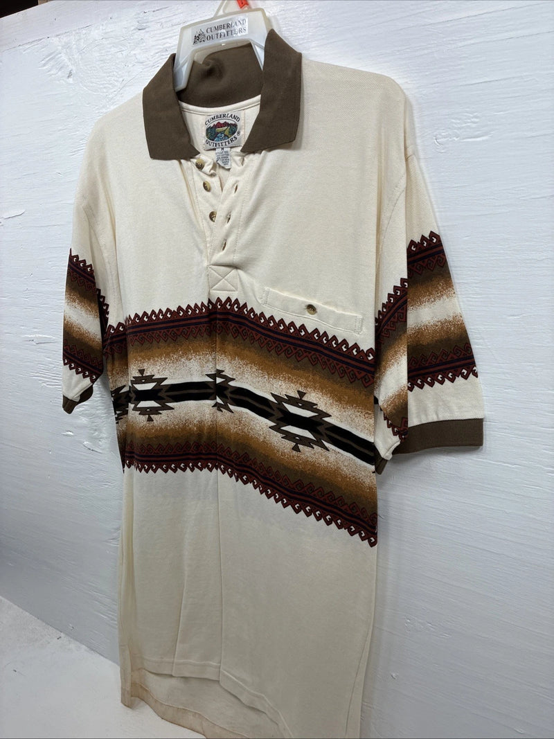 New Men’s Cumberland Brown Western Design Short Sleeve Polo Medium K-50
