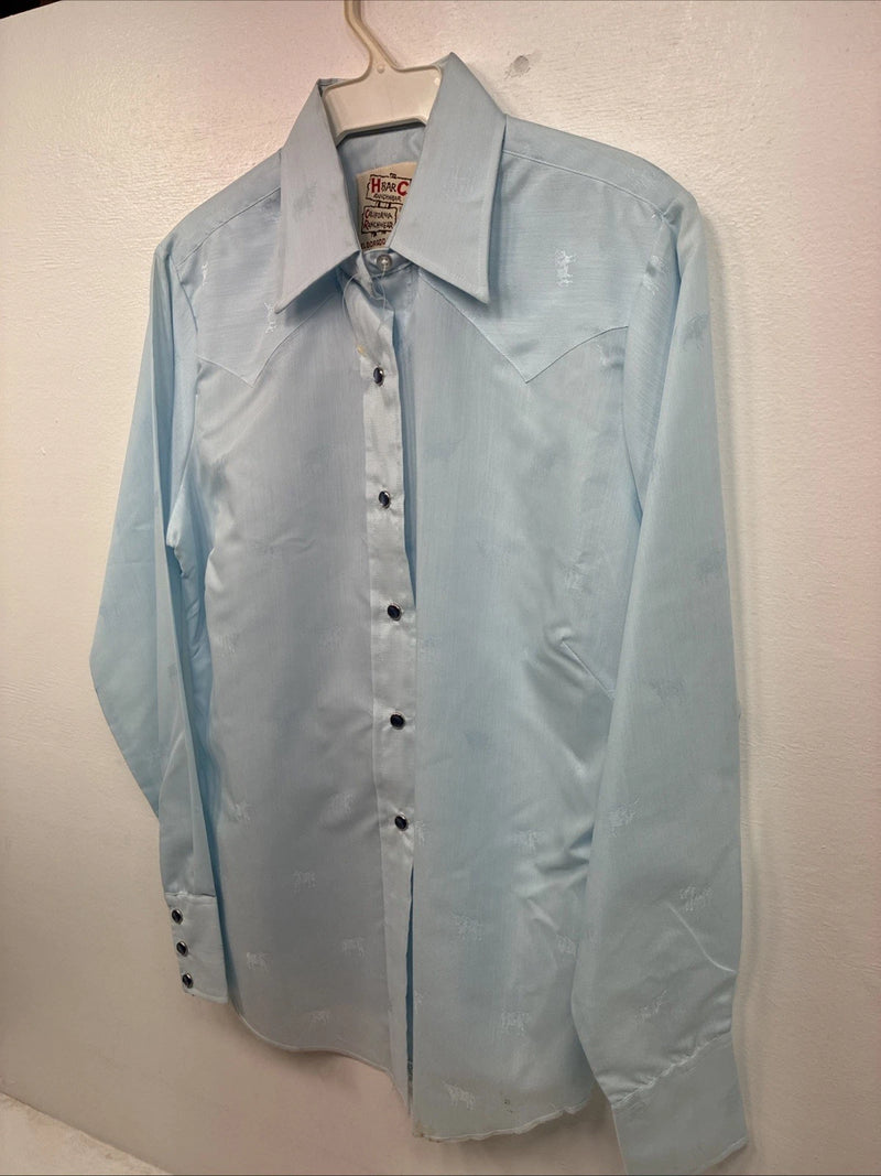New Women’s H Bar C Blue Design Long Sleeve Pearl Snap Size 32 KK-103