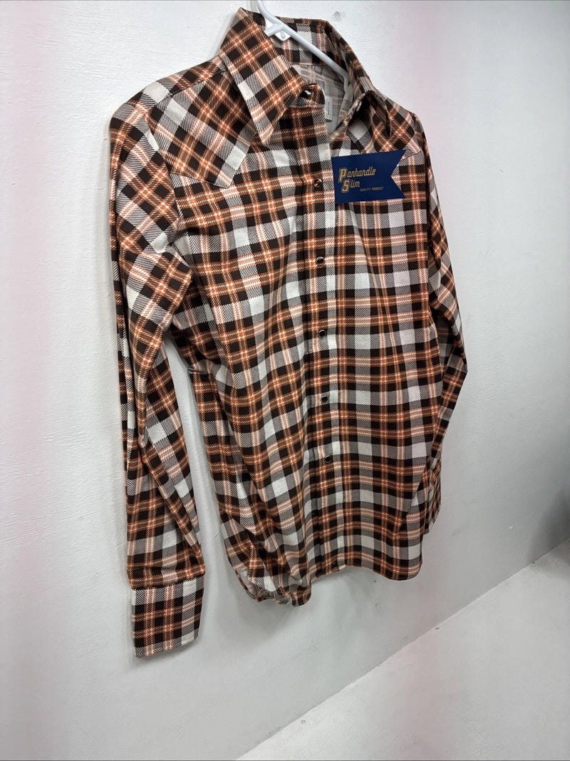 New Women’s Panhandle Slim Orange Plaid Long Sleeve Pearl Snap 10 X 32 LL-34
