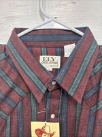 New Men’s ELY Cattleman Red Multicolor Stripe Long Sleeve Pearl Snap XL T-45