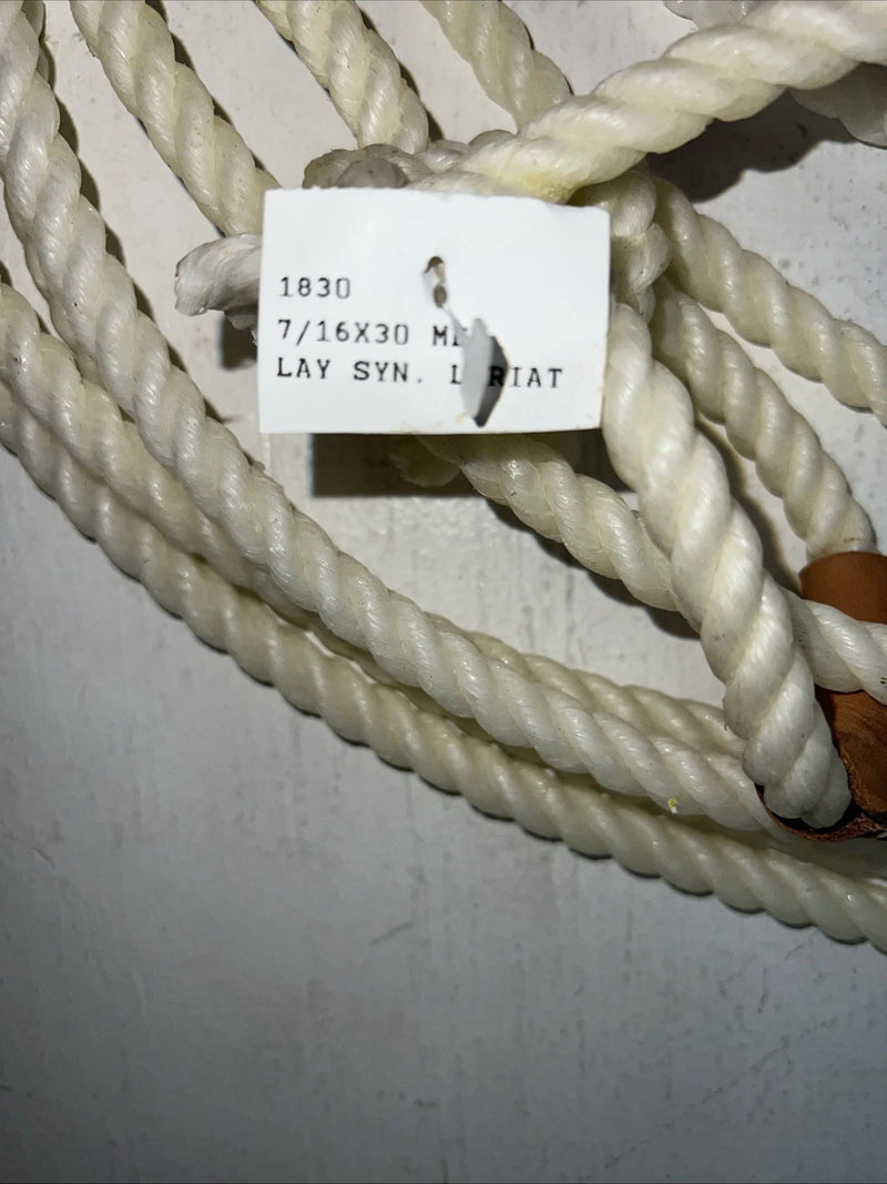 New Tough 1 White Lariat 7/16” X 30” Med Lay Rope #58-256-0-0 U-15