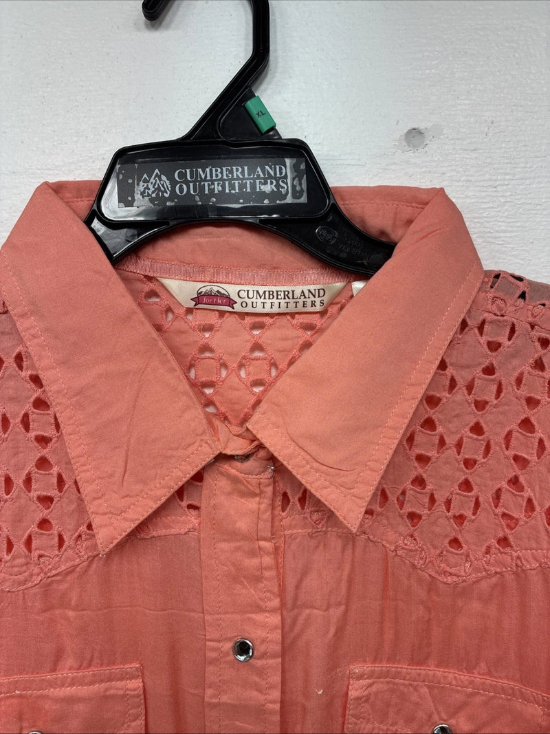 New Women’s Cumberland Pink Designed Long Sleeve Pearl Snap XL II-7