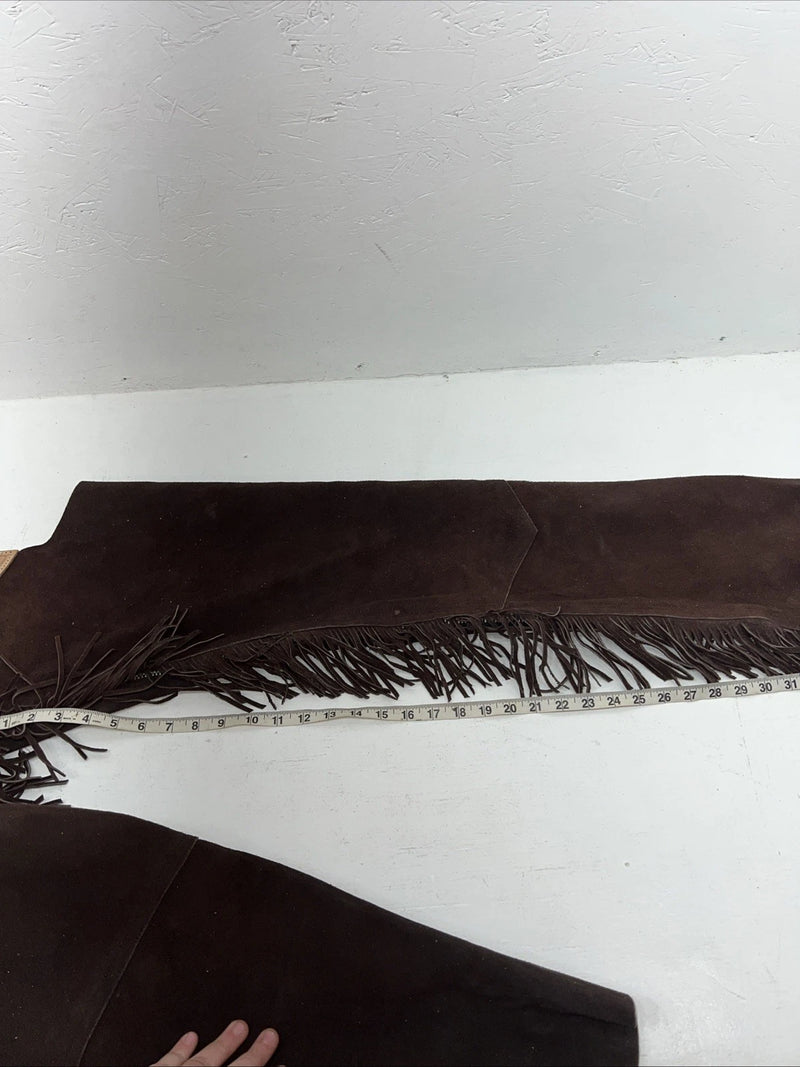 NOS Brown Show Chaps With Fringe Adjustable Waist 44” L-36
