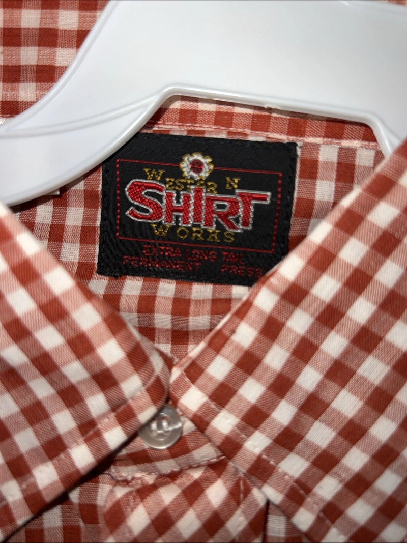 New Men’s Red Plaid Western Shirt Works Short Sleeve Button Up Shirt 15.5 M S-40