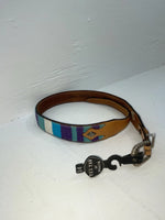 New Brown Genuine Leather Textan Colored Stripes 34” Belt #028856 Z-148
