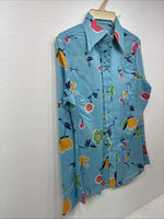 New Women’s Dickson Jenkins Blue Floral Long Sleeve Pearl Snap Size 36 KK-119