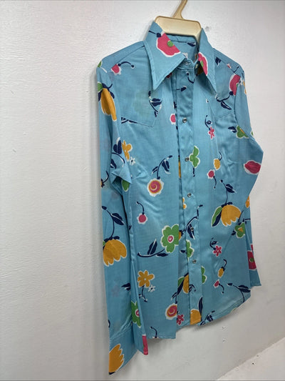 New Women’s Dickson Jenkins Blue Floral Long Sleeve Pearl Snap Size 36 KK-119