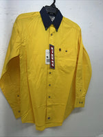 New Men’s Wrangler PBR Denim Collar Yellow Long Sleeve Button Up Small A-202