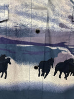 New Women’s Cumberland Multicolor Horse Design Long Sleeve Pearl Snap 2XL GG-42