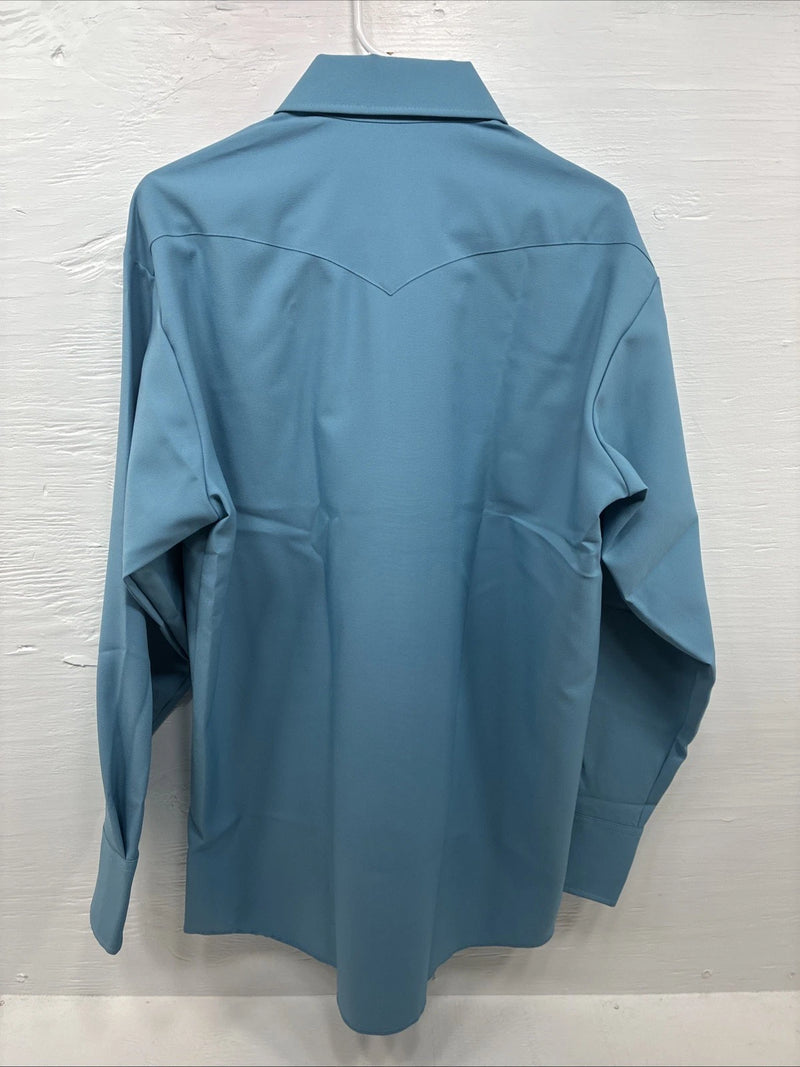 New Men’s Panhandle Slim Blue Simple Long Sleeve Pearl Snap 17 Large M-68