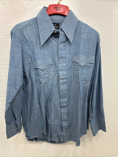 New Men’s Champion Western Blue Jean Long Sleeve Pearl Snap 16.5 Large AA-26