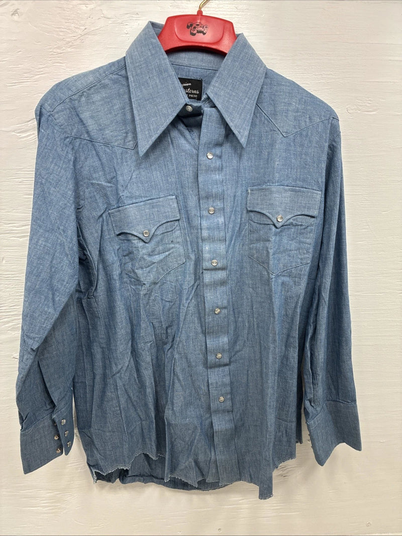 New Men’s Champion Western Blue Jean Long Sleeve Pearl Snap 16.5 Large AA-26