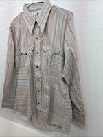New Men’s Tem Tex Brown Stripe Long Sleeve Pearl Snap 16.5 X 33 Large V-24