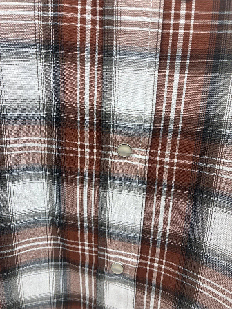 New Kids ELY Cattleman Orange Plaid Long Sleeve Pearl Snap Size 12 DD-37