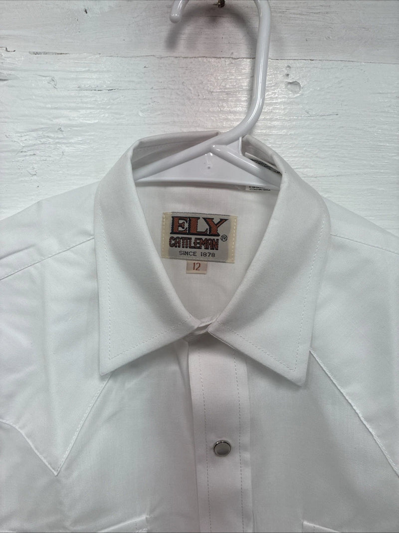 New Kids ELY Classic White Long Sleeve Pearl Snap Size 12 CC-113