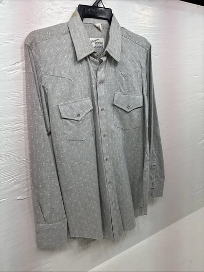 New Men’s Champion Western Gray Long Sleeve Pearl Snap 15.5 Medium F-105