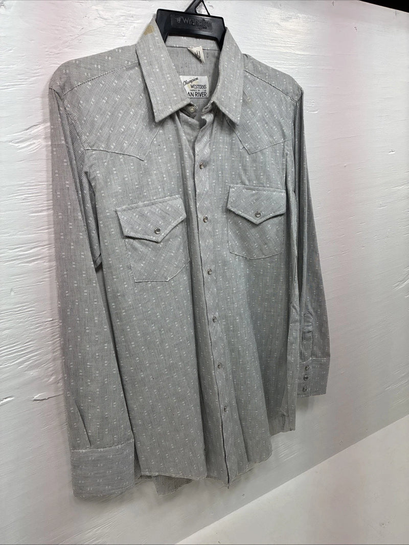 New Men’s Champion Western Gray Long Sleeve Pearl Snap 15.5 Medium F-105