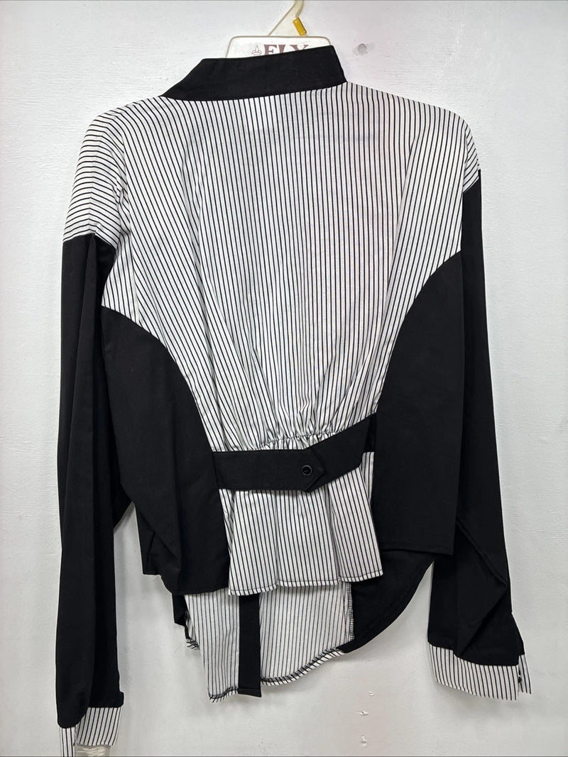 New Woman Cowboy Thread Black White Long Sleeve Button Up XL II-46