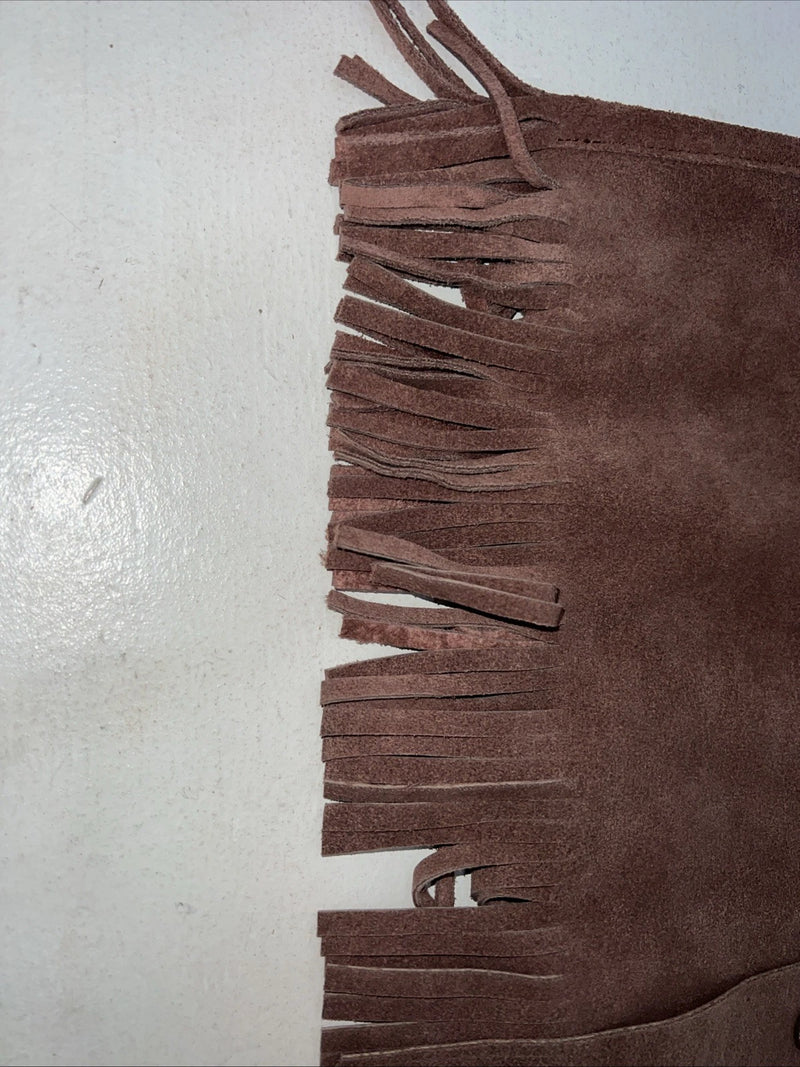 New Women’s Western Express Brown Leather Fringe Vest Large WW-30