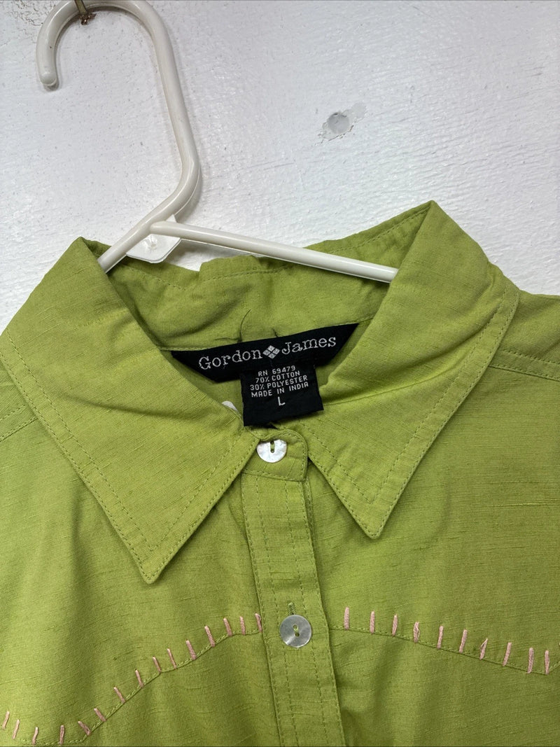 New Women’s Gordon James Green Short Sleeve Button Up Large KK-75
