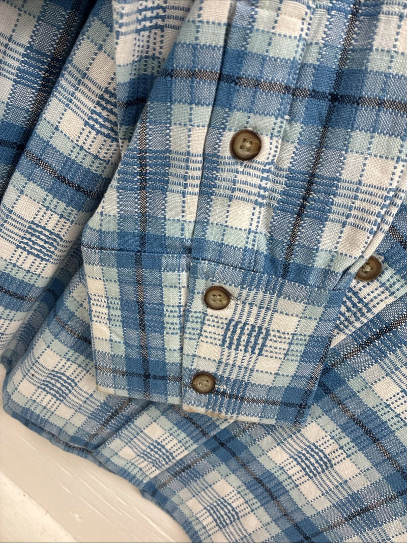New Men’s Panhandle Slim Blue Plaid Long Sleeve Button Up Large AA-30