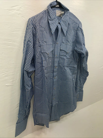 New men’s RockMount Ranch Blue Long Sleeve Pearl Snap 15 X 35 Medium B-81