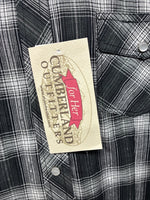 New Women’s Cumberland Black Plaid Long Sleeve Pearl Snap XL II-15