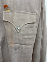 New Men’s H Bar C Brown Long Sleeve Pearl Snap 16 X 36 Large CC-63