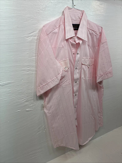 New Men’s Panhandle Slim Pink Stripe Short Sleeve Peal Snap 17 XL R-75