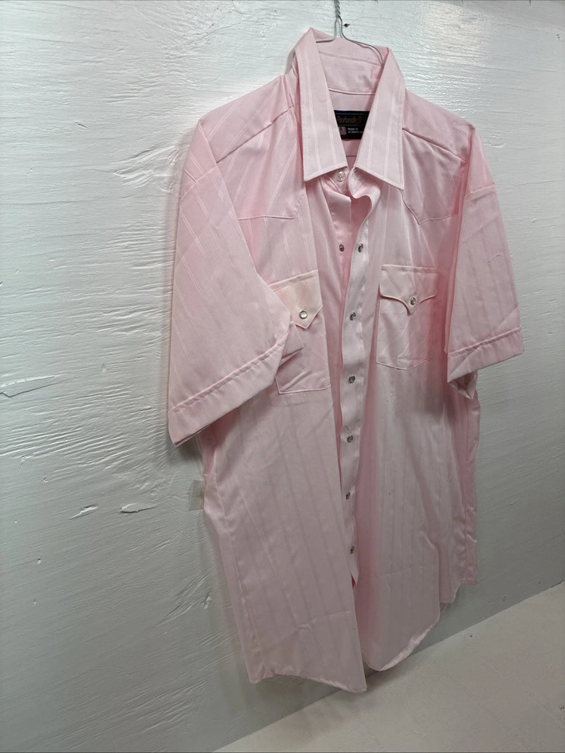 New Men’s Panhandle Slim Pink Stripe Short Sleeve Peal Snap 17 XL R-75